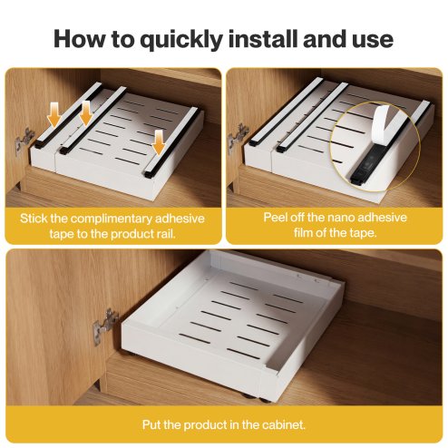 Toque Pull Out Cabinet Organizer Adhesive 2 Pcs Expandable White Storage Drawers