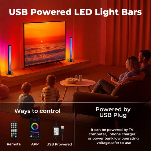 Emitto 2x Smart RGB LED Light Bars Game Ambient Lamps Color Changing Music Timer
