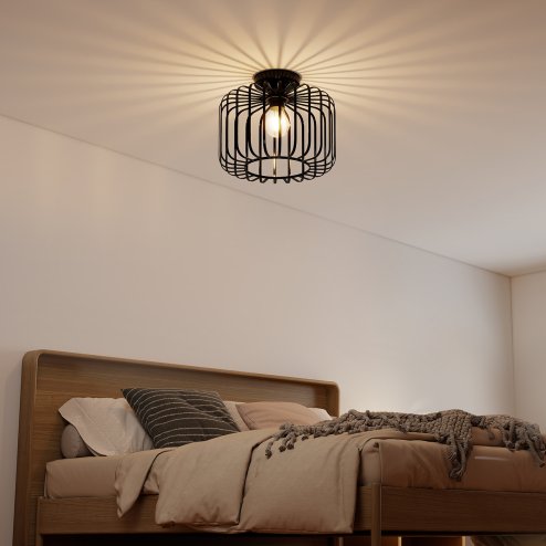Emitto Ceiling Light Industrial Chandelier Metal Pendant Lamp Bedroom E27 Black
