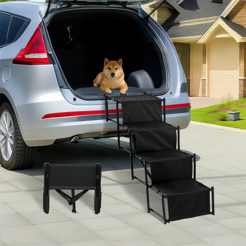 Skylos Pet Stairs Dog Ramp 4 Soft Steps for Car SUV Booster Foldable Portable