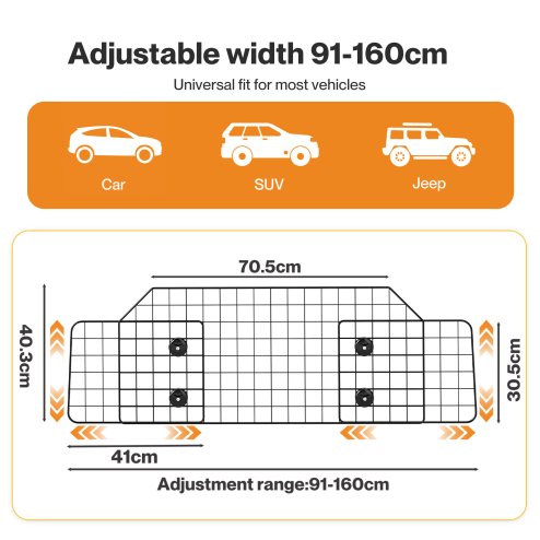 Skylos Dog Car Barrier Universal Pet Barrier Guard Adjustable Safety Travel