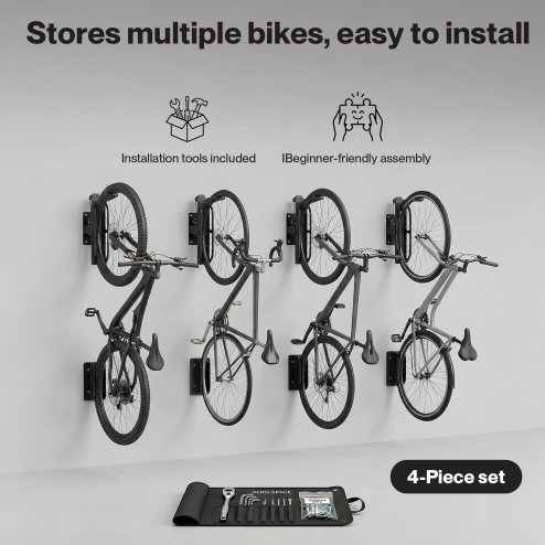 MONVELO Bike Rack Hook-mounted Parking Rack Swivel Wall Mount Bike Storage 4PCS