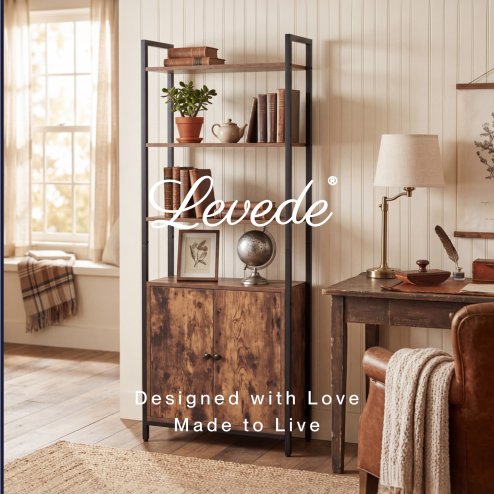 Levede Bookshelf 6 Tier Adjustable Display Shelf90kg Living Room Walnut Colour