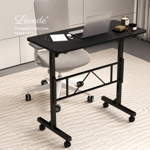 Levede Standing Desk Small Adjustable Height Folding Office 50kg Load Black