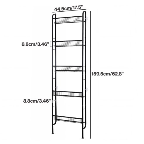 Levede Behind Door Storage Organiser Narrow 5-Tier Bathroom Shelves Steel Black