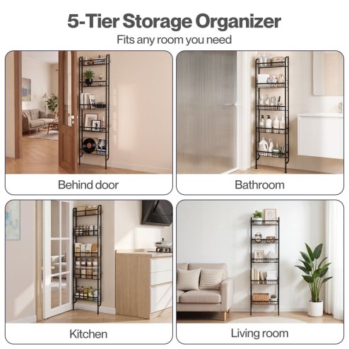 Levede Behind Door Storage Organiser Narrow 5-Tier Bathroom Shelves Steel Black