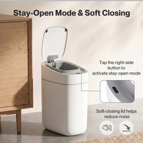 Toque Smart Trash Bin Slim Sensor Bathroom Bin With Lid Silent Open Close White