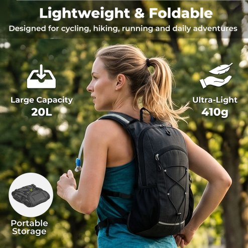 Swifto Hiking Backpack Foldable 20L Water Resistant Daypack Camping Black