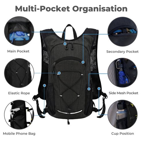 Swifto Hiking Backpack Foldable 20L Water Resistant Daypack Camping Black