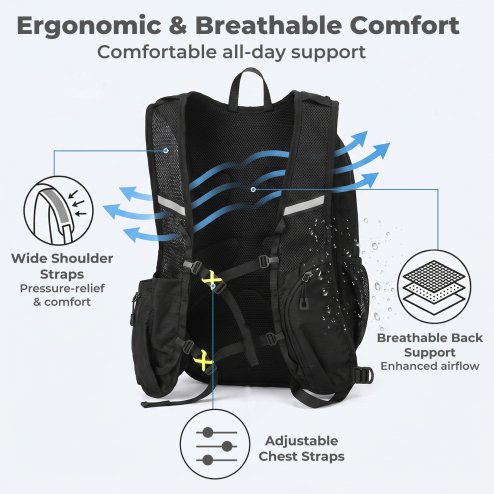 Swifto Hiking Backpack Foldable 20L Water Resistant Daypack Camping Black