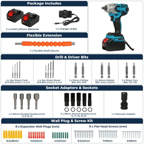 Traderight 21V Brushless Impact Wrench Drill 1/2