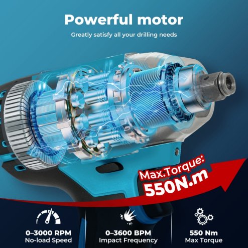 Traderight 21V Brushless Impact Wrench Drill 1/2