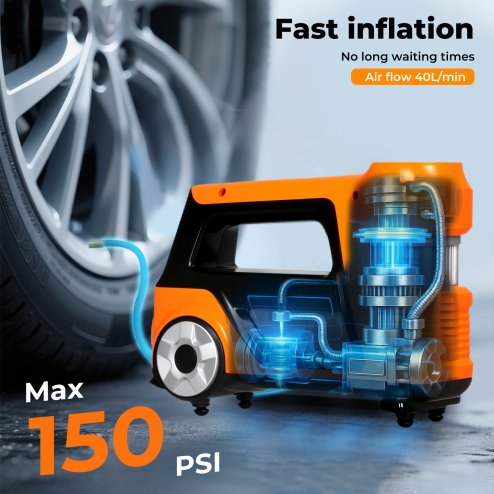 Manan 150PSI Car Tyre Inflator 12V Digital Air Compressor Auto-Off LED Fast Pump