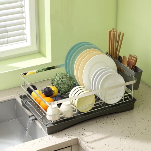 Toque Dish Drainer Drying Rack Stainless Steel Plate Cutlery Holder Drip Tray