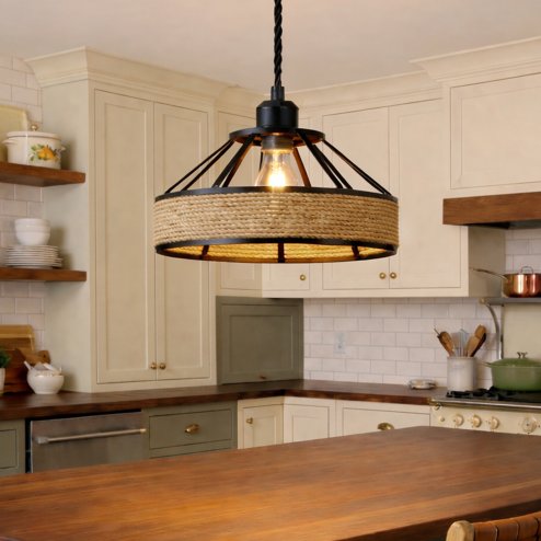 Emitto Modern Ceiling Pendant Light Shade Industrial Hemp Rope Lamp Shade 30cm
