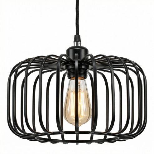 Emitto Industrial Ceiling Pendant Light Shade Black Metal Cage Lamp Shade 28.5cm