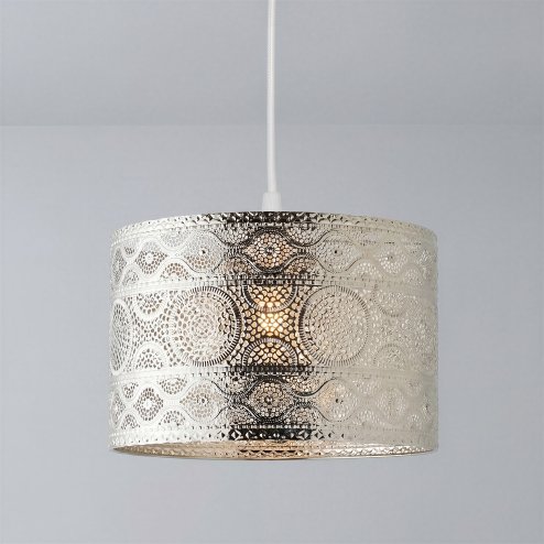 Emitto Ceiling Light Shade Moroccan Style Silver Chrome Pendant Shade Lamp Decor