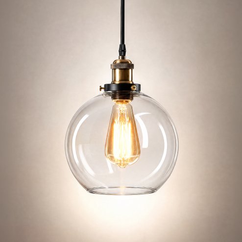 Emitto Ceiling Pendant Light Retro Industrial Glass LampShade Adjustable Cable