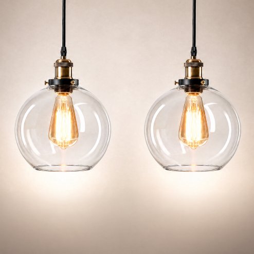 Emitto 2PCS Ceiling Pendant Light Industrial Glass LampShade Adjustable Cable
