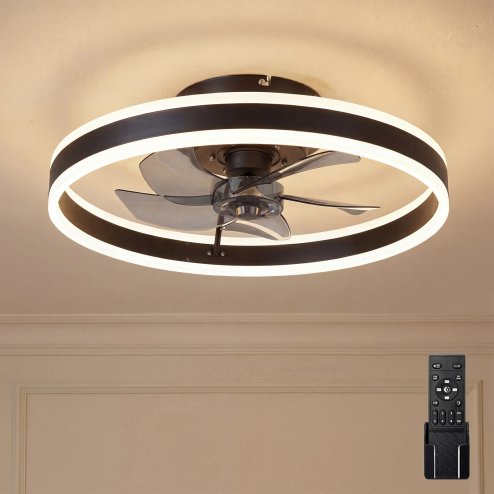 Emitto Ceiling Fan with Lights Remote Modern LED Dimmable Quiet 6 Speeds Black