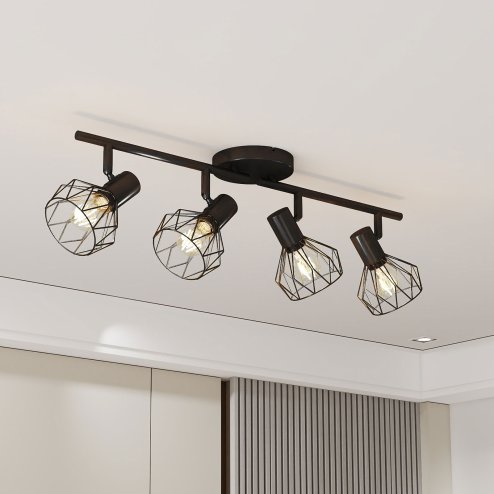 EMITTO LED Spot Ceiling Light 4-Way Adjustable Vintage Black Metal E14 Fixture