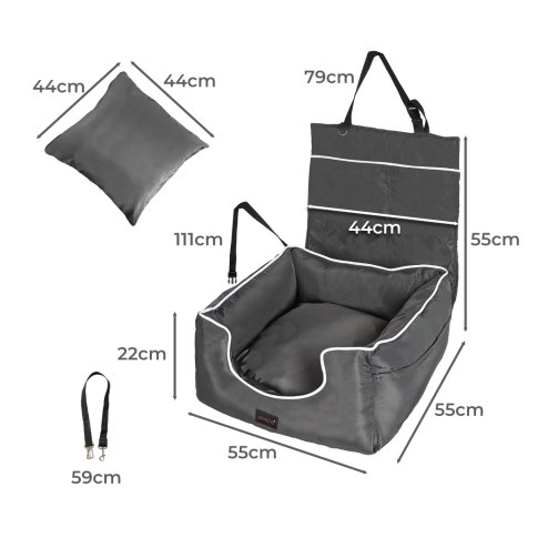 Skylos Pet Car Booster Seat Travel Bed Velvet in Grey Colour