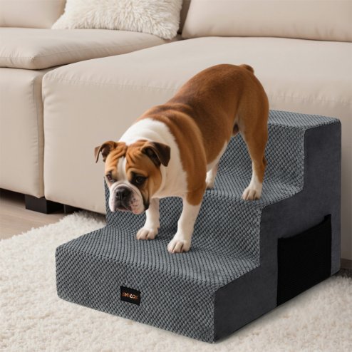 Skylos Dog Steps Pet Stairs Ramp 3 Step for High Bed Sofa Memory Foam Washable