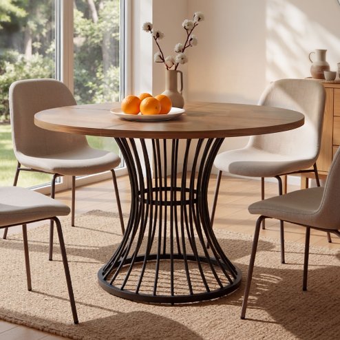 Levede Round Dining Table for 4-6 People 30mm MDF Metal Base Kitchen Brown Image
