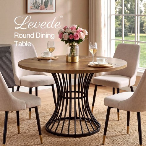 Levede Round Dining Table for 4-6 People 30mm MDF Metal Base Kitchen Brown