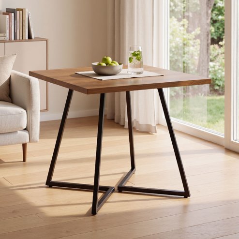 Levede dining table square dining table 80cm 25mm metal frame MDF Walnut