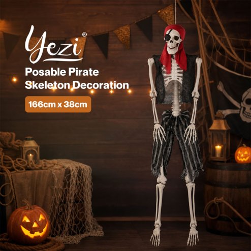 Yezi Halloween Skeleton Life Size Pirate Decor 166cm PE Plastic White