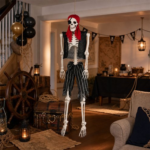 Yezi Halloween Skeleton Life Size Pirate Decor 166cm PE Plastic White