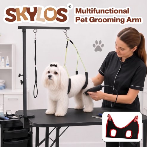 Skylos Dog Grooming Table Arm Adjustable 270 Steel Clamp Hammock for Home Black
