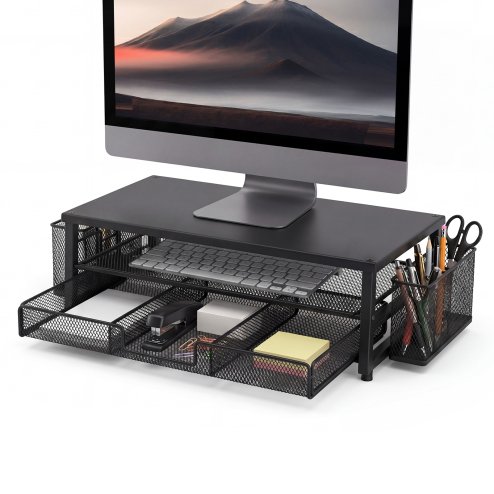 Levede Monitor Riser Desk Organiser with Drawer Metal Monitor Stand Black