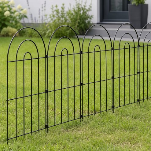 Mountview Garden Fence 10pc Metal Dog Fence Picket Fence Black Steel Image