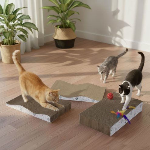 Skylos 4PCS Cat Scratching Board Cardboard Cat Scratcher Scratching Pad Lounge