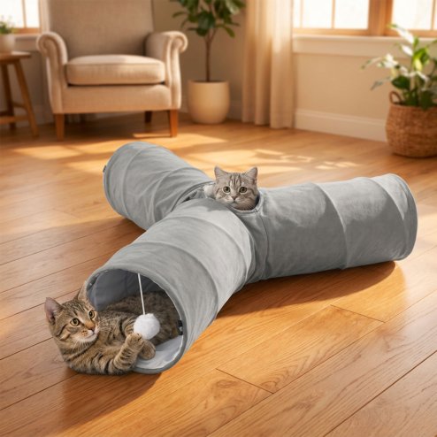 Skylos 3-Way Cat Tunnel Foldable Interactive Play Tunnel with Balls Cats Kittens