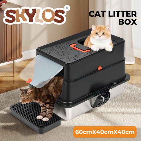 Skylos Cat Litter Box Stainless Steel Large Enclosed Toilet Tray Anti-Splashing