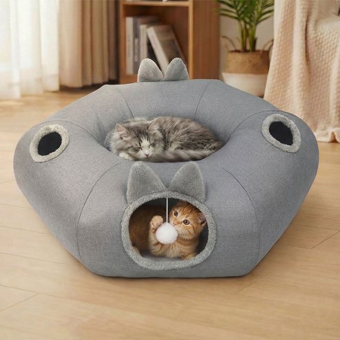 Skylos Foldable Cat Tunnel Bed Interactive Donut Toy for Indoor Cats Kittens