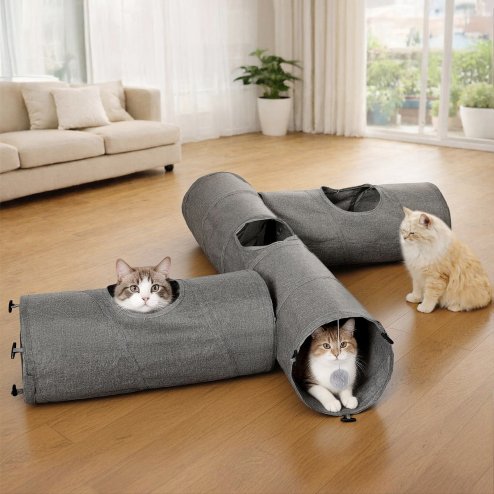 Skylos Large Cat Tunnels 3 Pcs Modular Foldable Linen Tube Kittens Rabbits Toys
