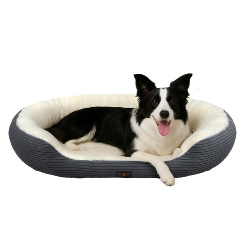Skylos Dog Bed Luxury Soft Washable Puppy Cat Cushion Mattress Corduroy Grey L
