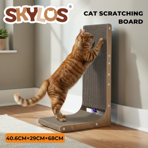 Skylos 68cm High L Shaped Cat Scratching Board with Ball Toy Wall Furniture