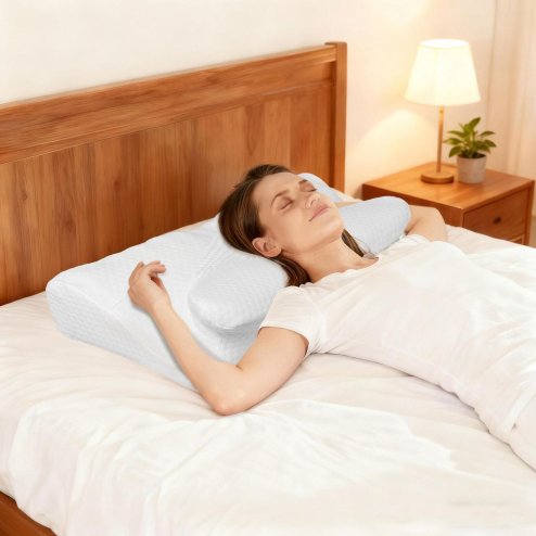 Lavio Ergonomic Neck Pillow Memory Foam for Sleep Well Breathable Washable Cover