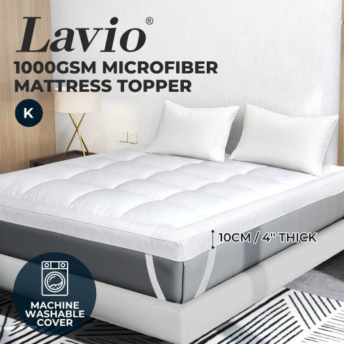 Lavio Thick King Mattress Topper 10cm Microfibre Washable with Elastic Strap