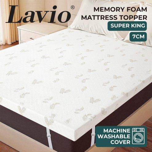 Lavio Mattress Topper Memory Foam Super King Dual Layer Pressure Relief Washable