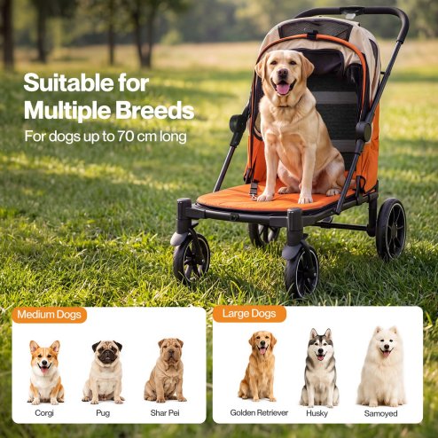 Skylos Dog Stroller Pet Pram Foldable Shock Absorbing Wheels Outdoor Orange