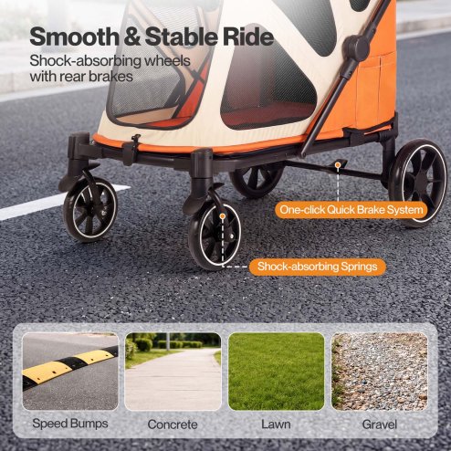 Skylos Dog Stroller Pet Pram Foldable Shock Absorbing Wheels Outdoor Orange