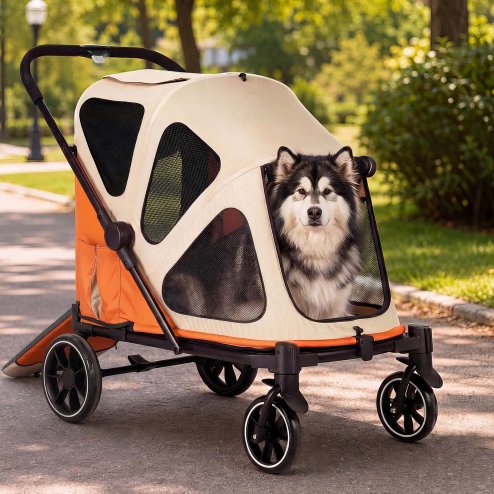 Skylos Dog Stroller Pet Pram Foldable Shock Absorbing Wheels Outdoor Orange