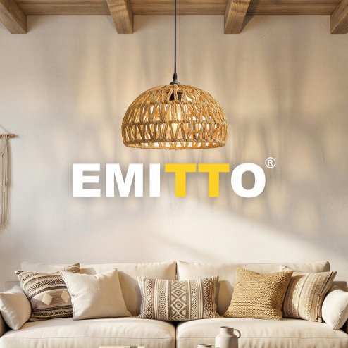 Emitto Rustic Ceiling Pendant Light Shade Hemp Rope Lamp Shade Boho Yellow 23cm