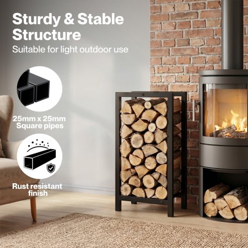 Levede Firewood Rack Metal Outdoor Storage Log Holder Fireplace 30 x 22 x 59cm